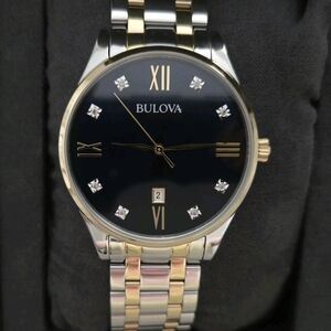Authentic BULOVA Two-Tone Men's Watch with Dark Blue Dial